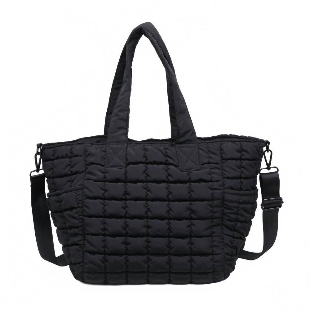 NEW SOL AND SELENE women's dreamer quilted puffer tote bag in black